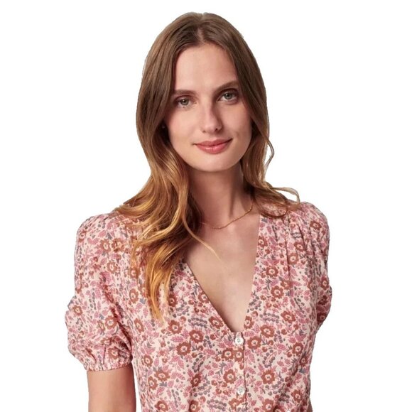 Faherty Women’s Orinda Floral Earth Peasant Sleeve Bohemian Maxi Sundress Medium - Picture 3 of 15